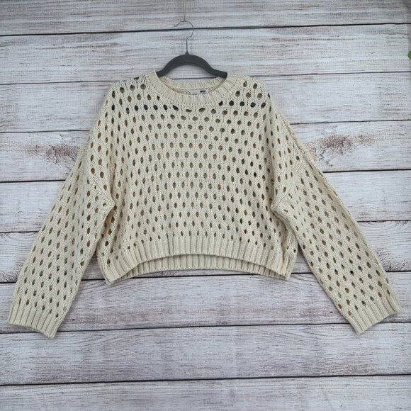 Amuse Sweaters - Amuse Sweater Womens Small Cream Open Knit Pullover Chunky Distressed Acrylic
